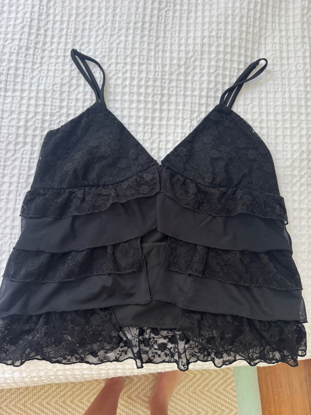 Edikted Lacey Split Front Ruffle Tank Top Size M